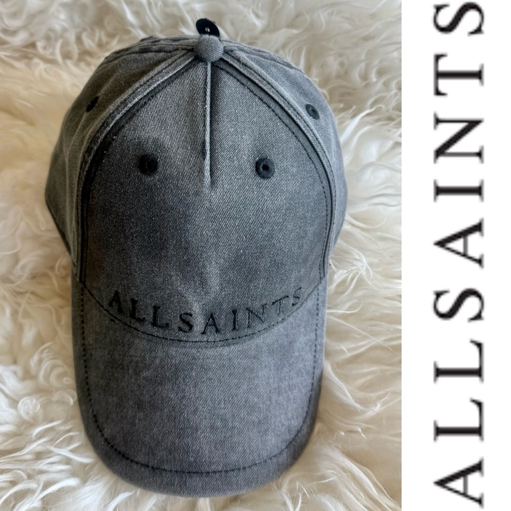 All Saints Logo Embroidery Black Denim wash Baseball Cap Hat*NWT